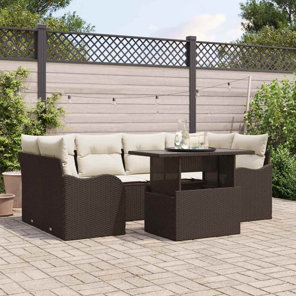 Conjunto de sofá de jardín 7 pcs Beige Rattan de Poliéster