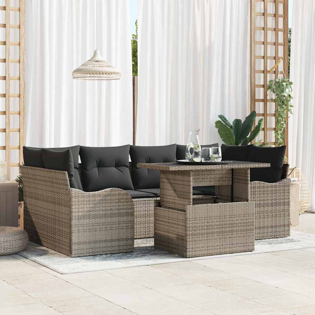 Conjunto de sofá de jardín 7 pcs Beige Rattan de Poliéster