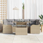 Conjunto de sofá de jardín 7 pcs Beige Rattan de Poliéster