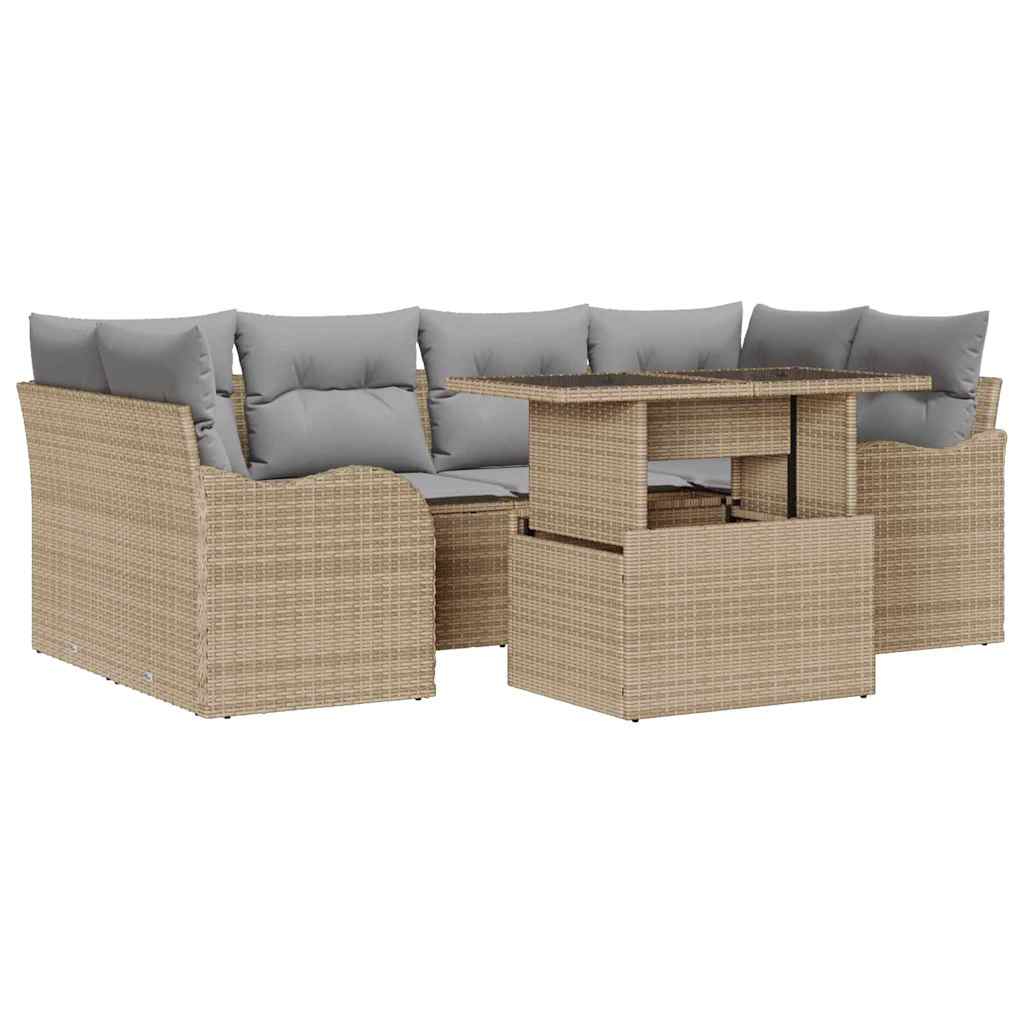 Conjunto de sofá de jardín 7 pcs Beige Rattan de Poliéster