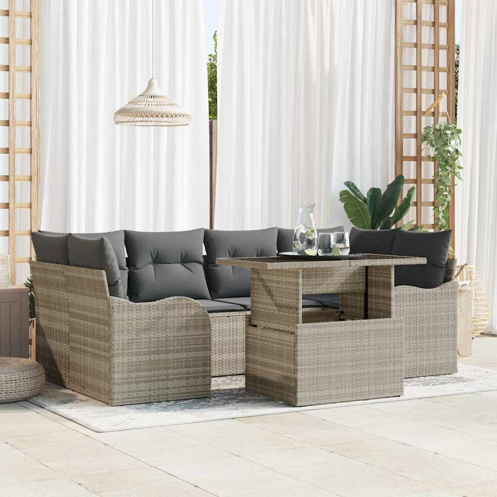 Conjunto de sofá de jardín 7 pcs Beige Rattan de Poliéster