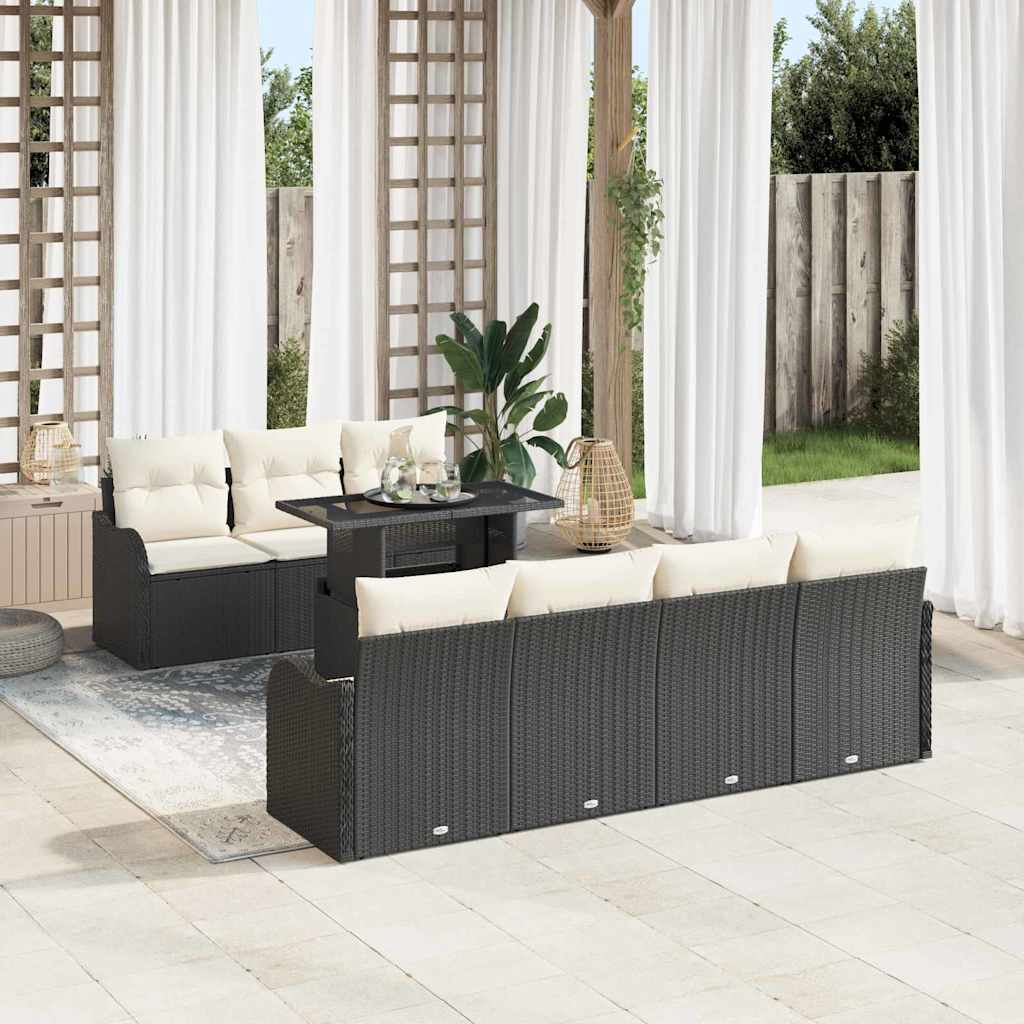 Conjunto de sofá de jardín 8 pcs Negro Rattan de Poliéster