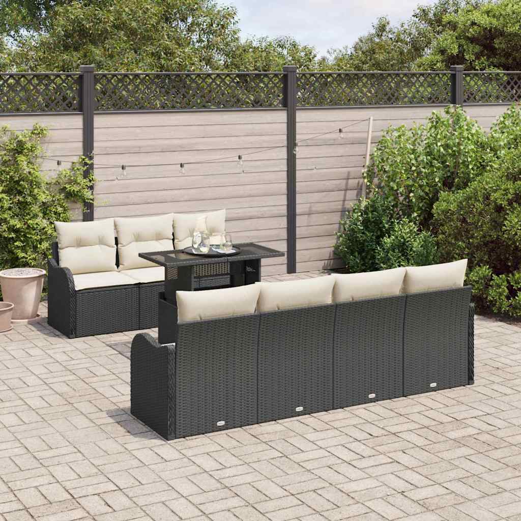 Conjunto de sofá de jardín 8 pcs Negro Rattan de Poliéster