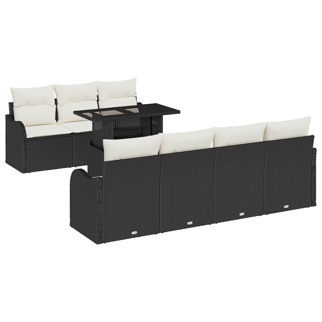 Conjunto de sofá de jardín 8 pcs Negro Rattan de Poliéster