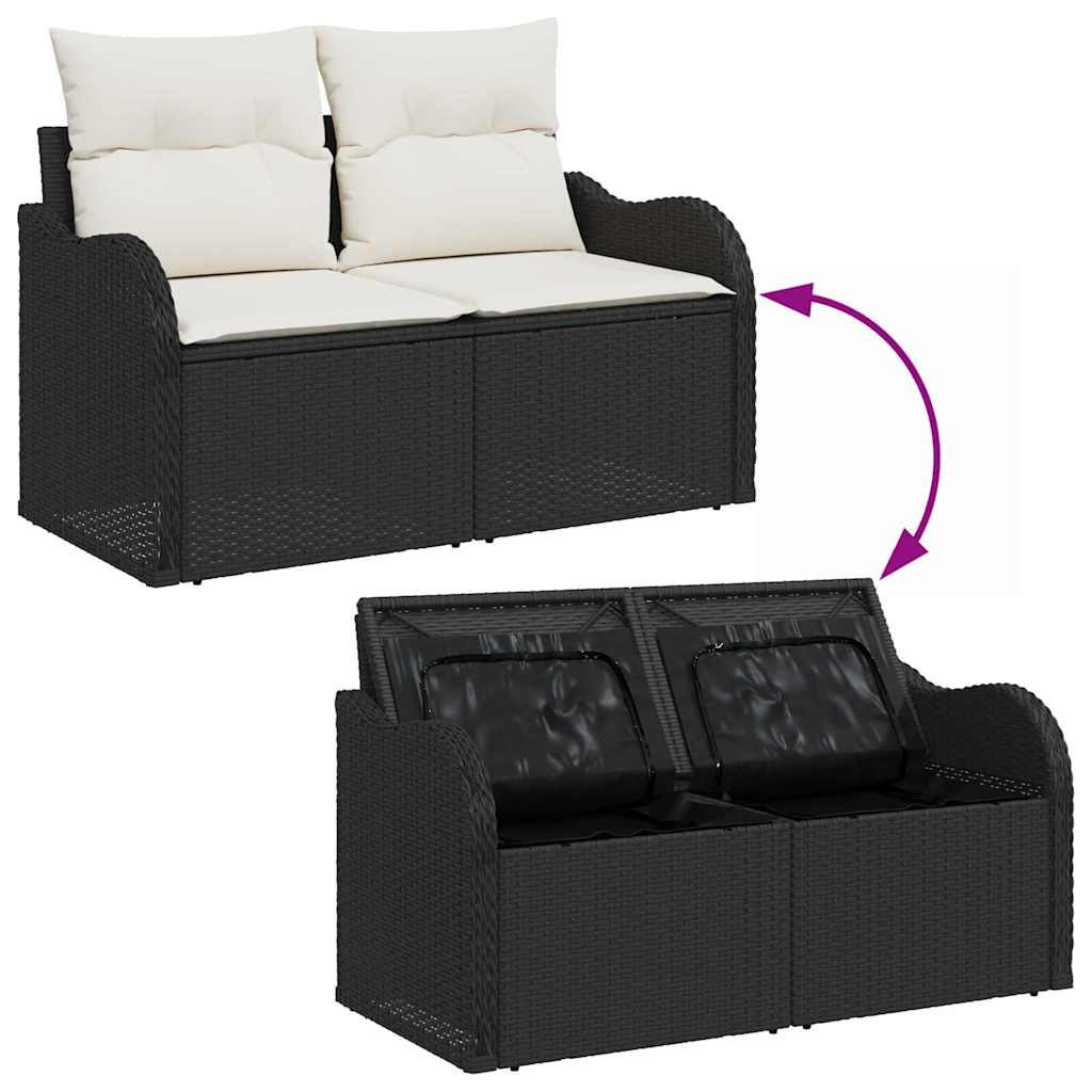 Conjunto de sofá de jardín 8 pcs Negro Rattan de Poliéster
