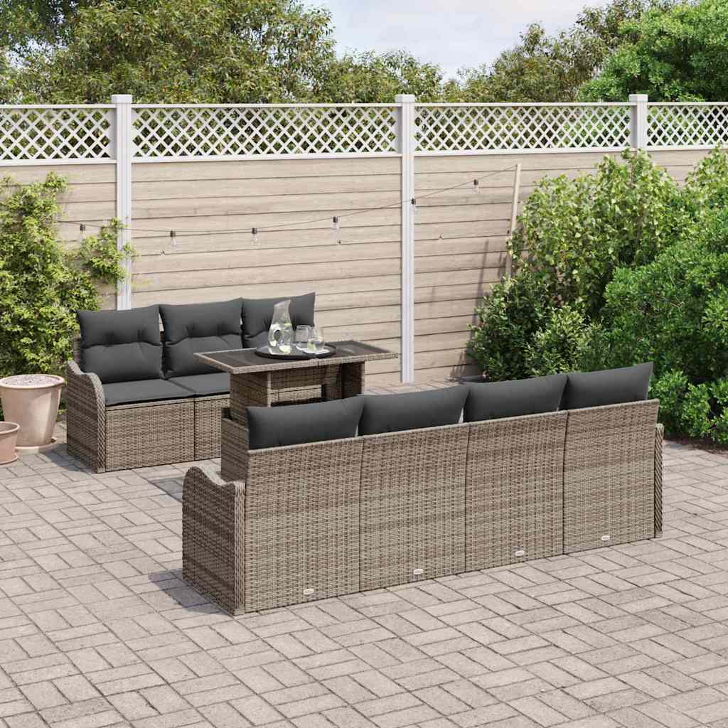 Conjunto de sofá de jardín 8 pcs Gris Rattan de Poliéster
