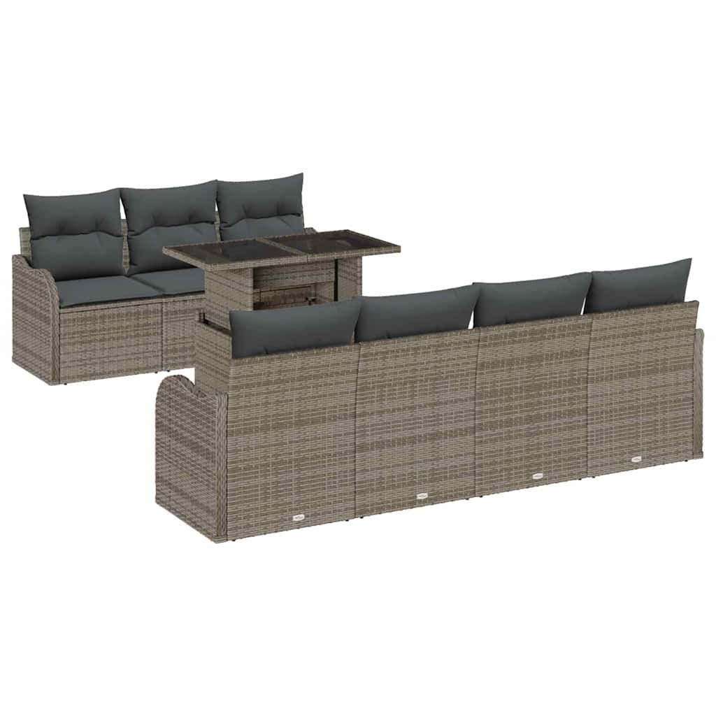 Conjunto de sofá de jardín 8 pcs Gris Rattan de Poliéster