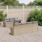 Conjunto de sofá de jardín 8 pcs Beige Rattan de Poliéster