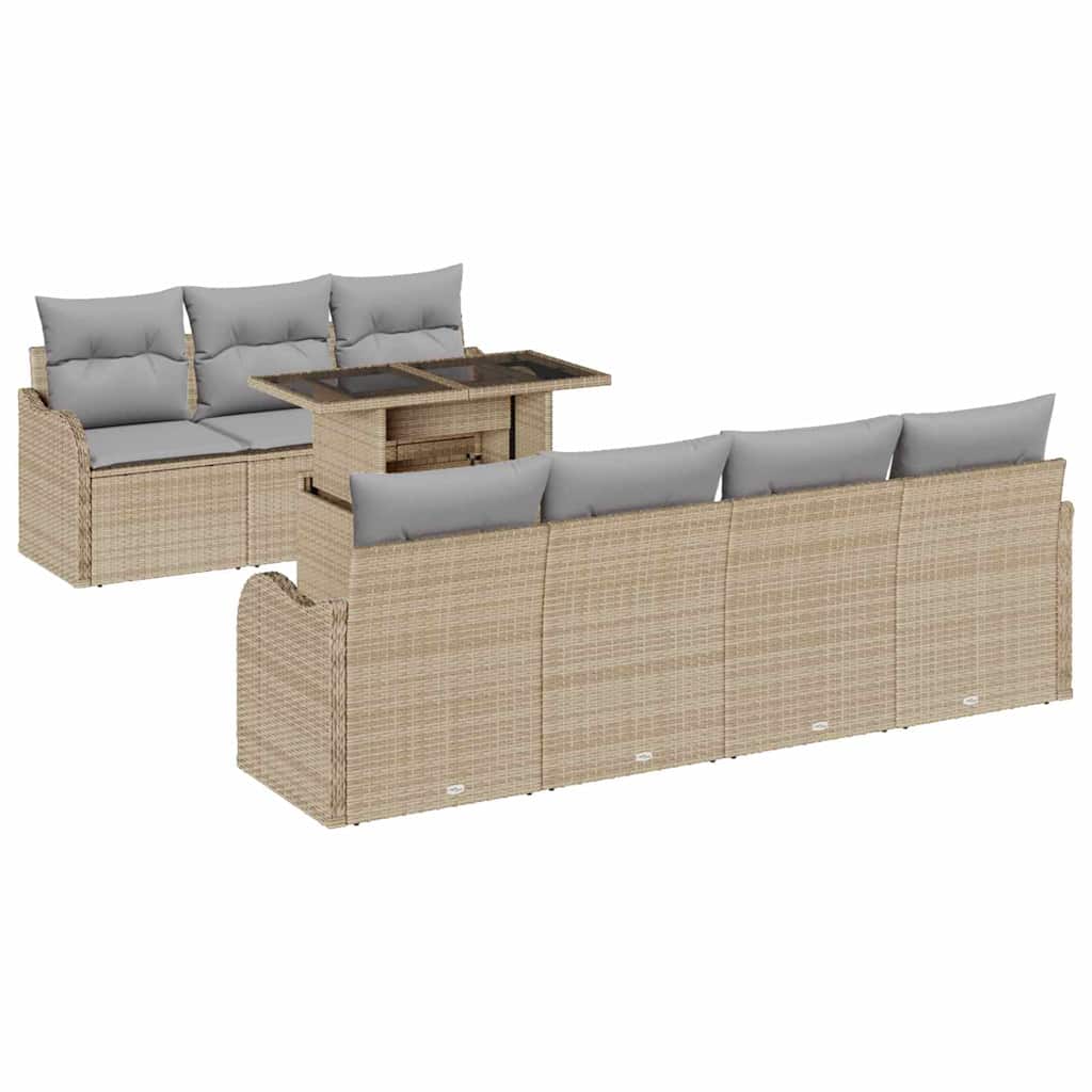 Conjunto de sofá de jardín 8 pcs Beige Rattan de Poliéster