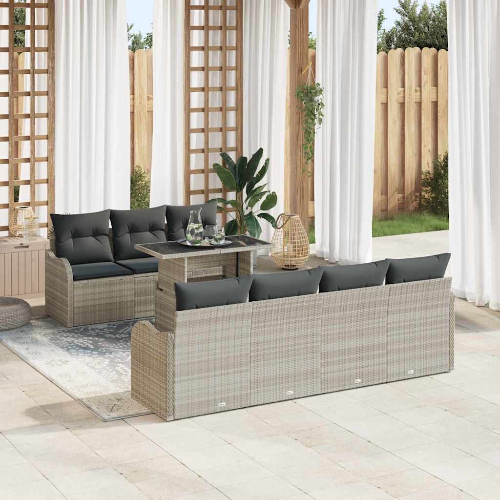 Conjunto de sofá de jardín 8 pcs Gris claro Rattan de Poliéster