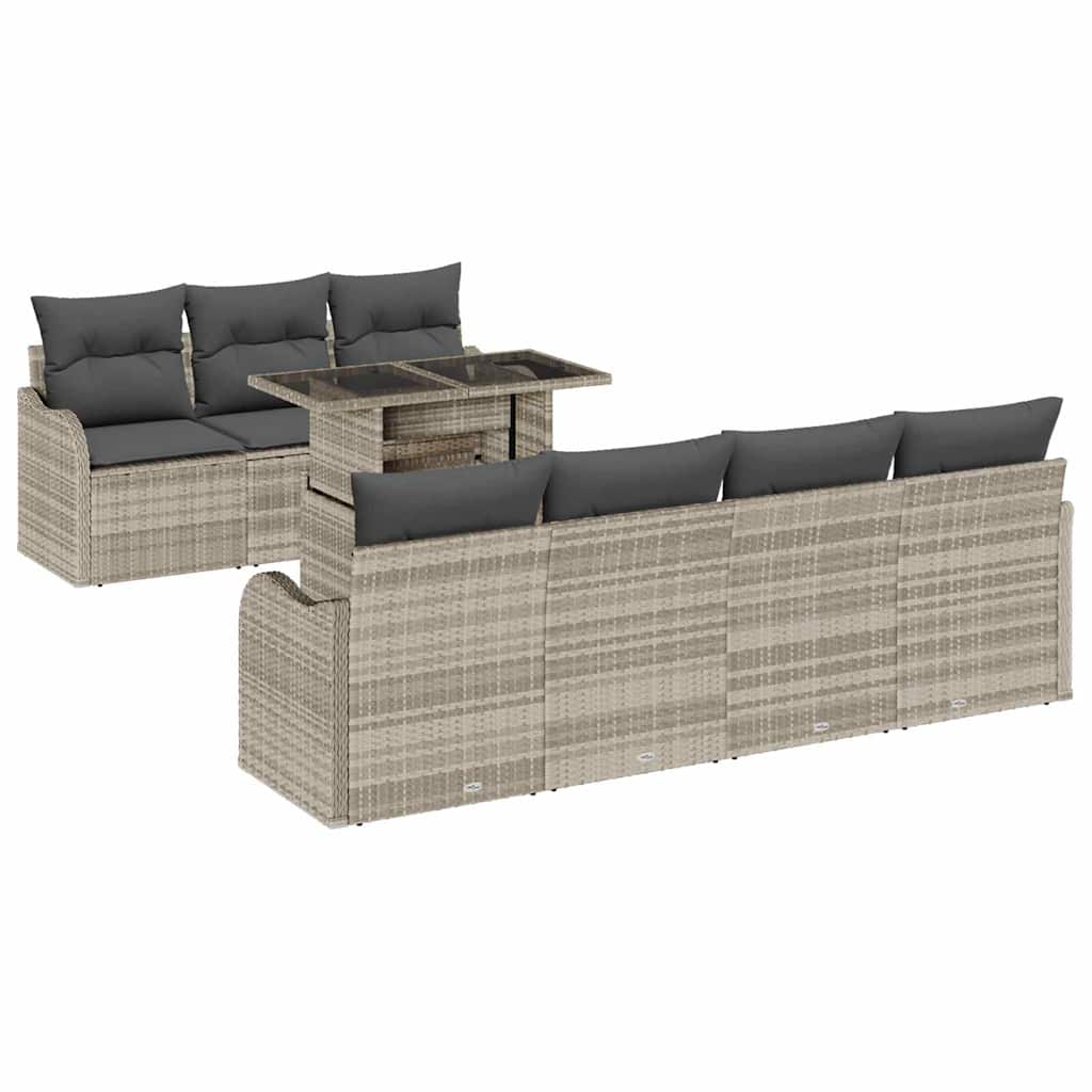 Conjunto de sofá de jardín 8 pcs Gris claro Rattan de Poliéster