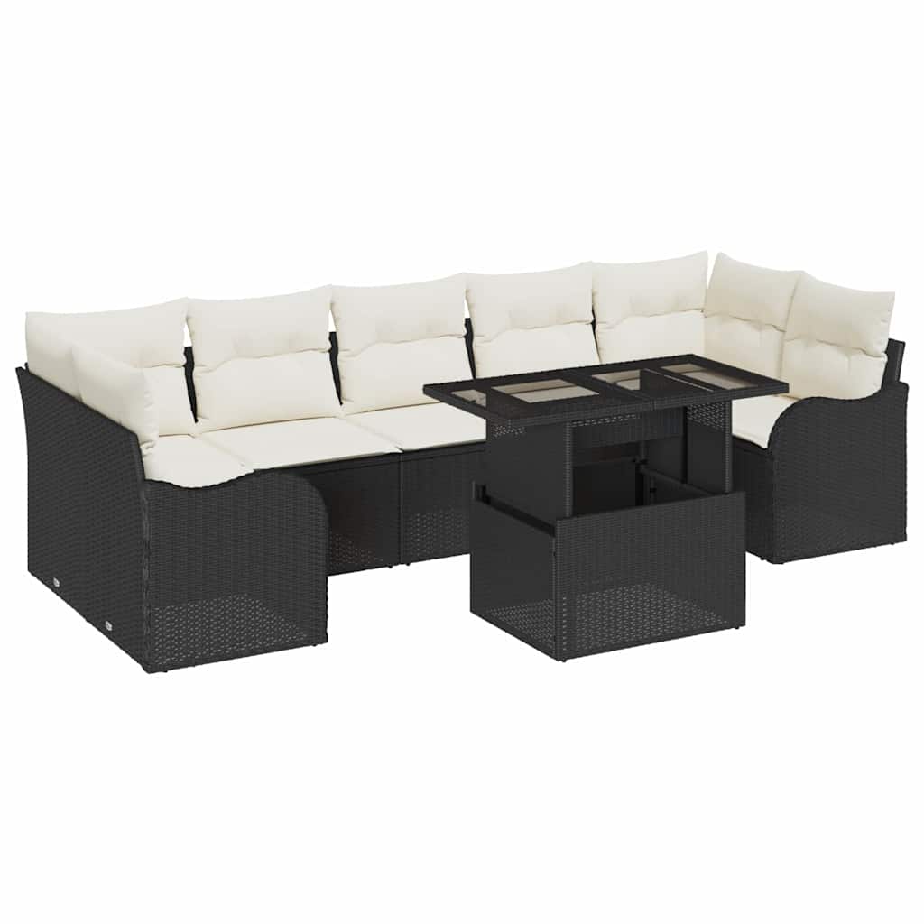 Conjunto de sofá de jardín 8 pcs Negro Rattan de Poliéster
