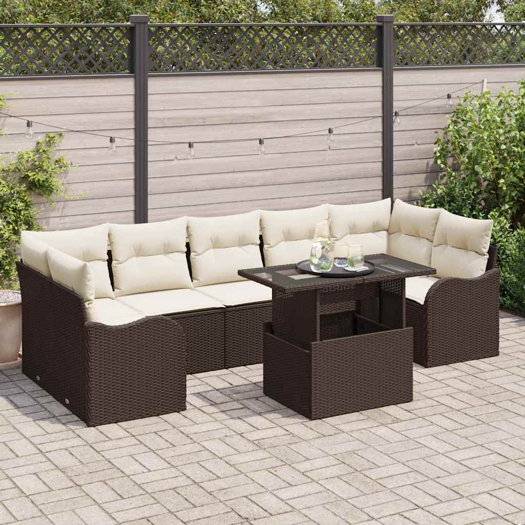 Conjunto de sofá de jardín 8 pcs Marrón Rattan de Poliéster