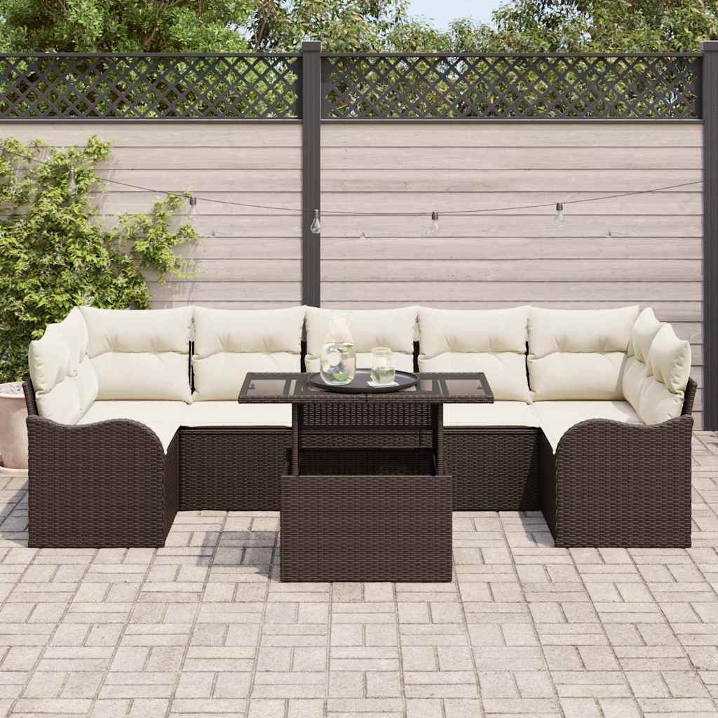 Conjunto de sofá de jardín 8 pcs Marrón Rattan de Poliéster