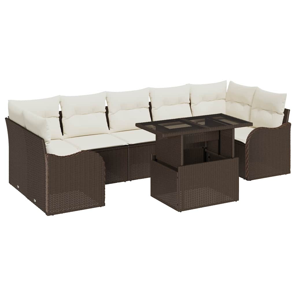 Conjunto de sofá de jardín 8 pcs Marrón Rattan de Poliéster