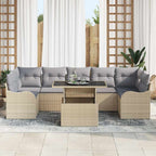 Conjunto de sofá de jardín 8 pcs Beige Rattan de Poliéster