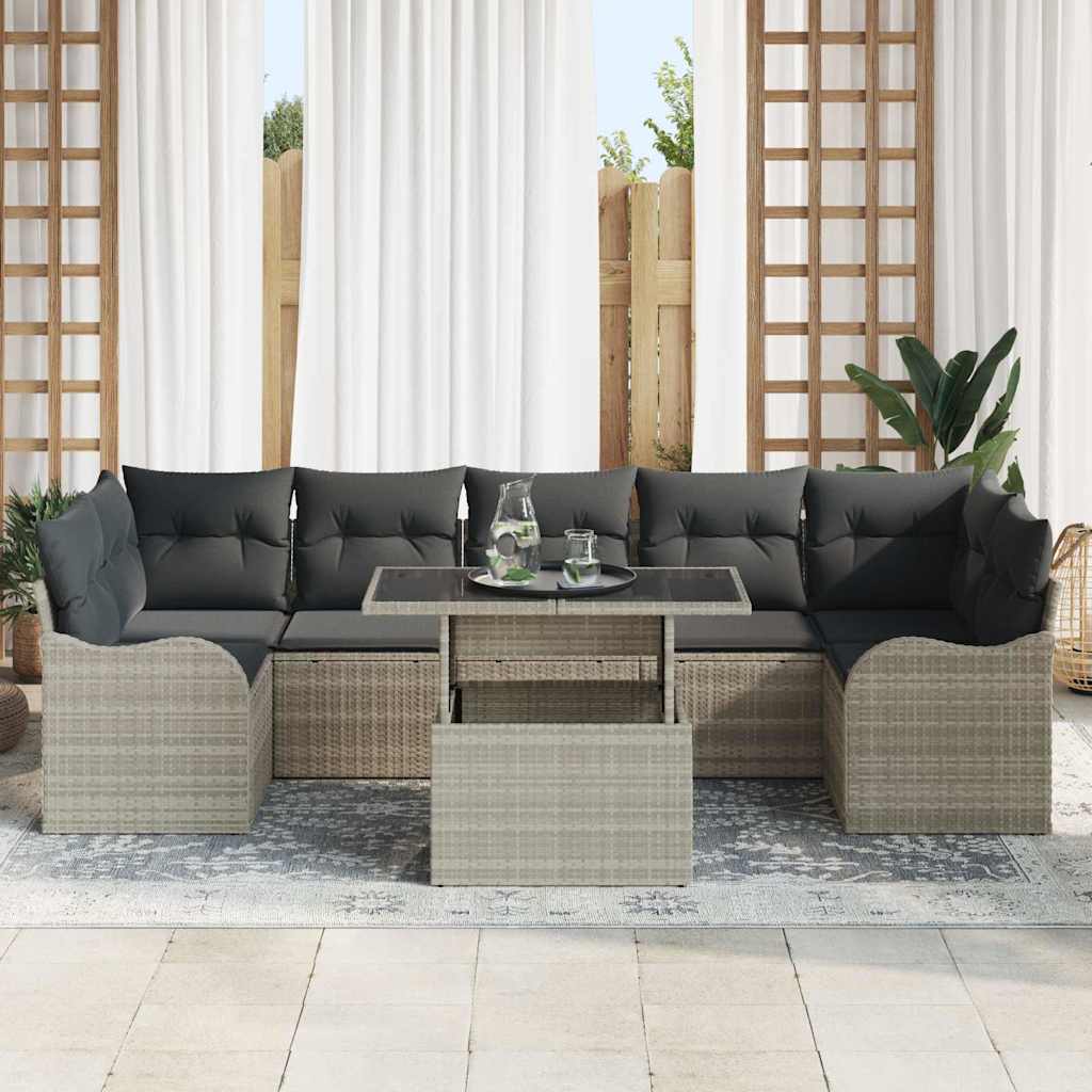 Conjunto de sofá de jardín 8 pcs Gris claro Rattan de Poliéster
