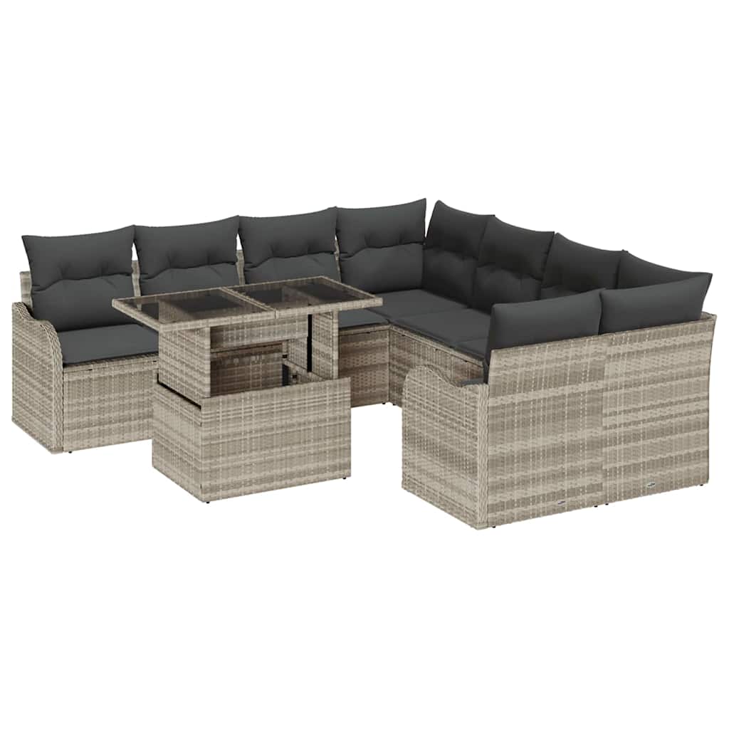 Conjunto de sofás de jardín 9 pcs Gris Claro Ratán sintético