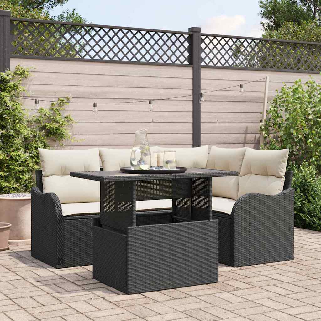 Conjunto de sofá de jardín 5 pcs Beige Rattan de Poliéster
