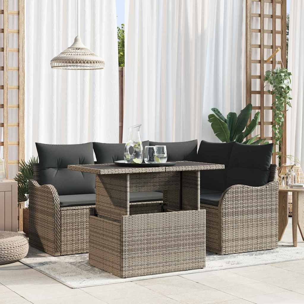 Conjunto de sofá de jardín 5 pcs Beige Rattan de Poliéster