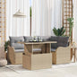 5 Pieces Beige Rattan Polyester Garden Sofa Set