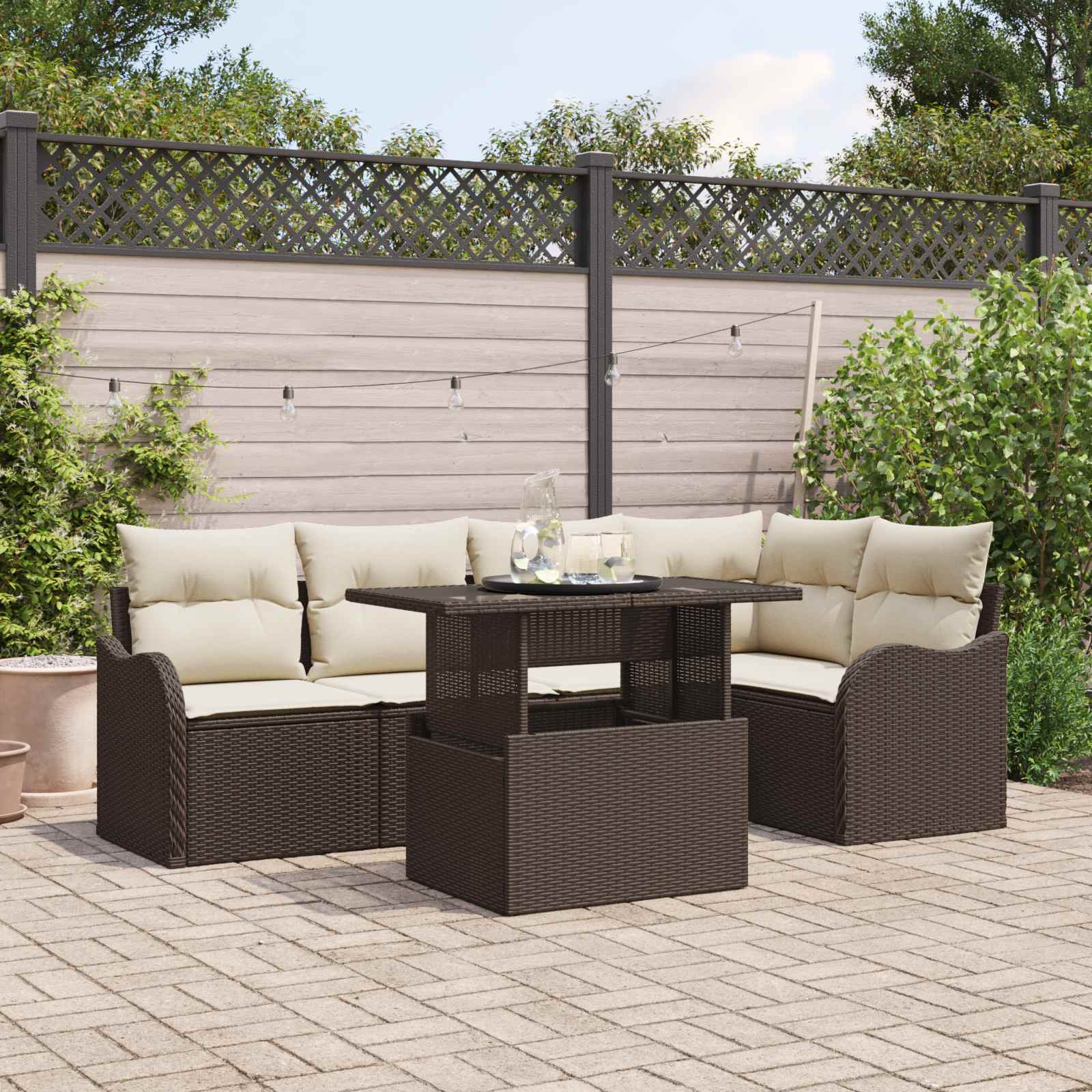 Conjunto de sofá de jardín 6 pcs Marrón Rattan de Poliéster