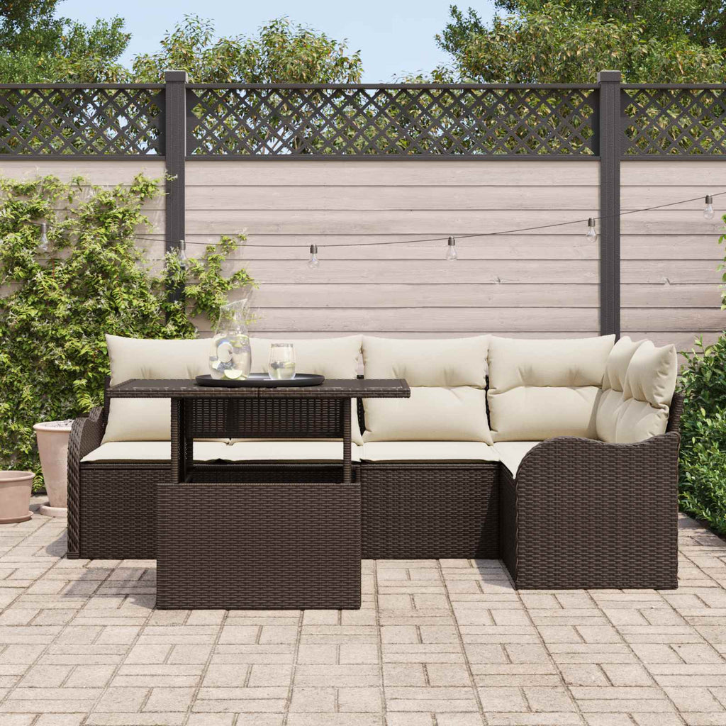 Conjunto de sofá de jardín 6 pcs Marrón Rattan de Poliéster