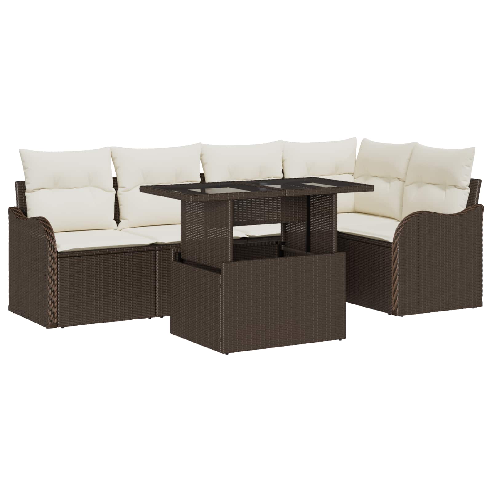 Conjunto de sofá de jardín 6 pcs Marrón Rattan de Poliéster