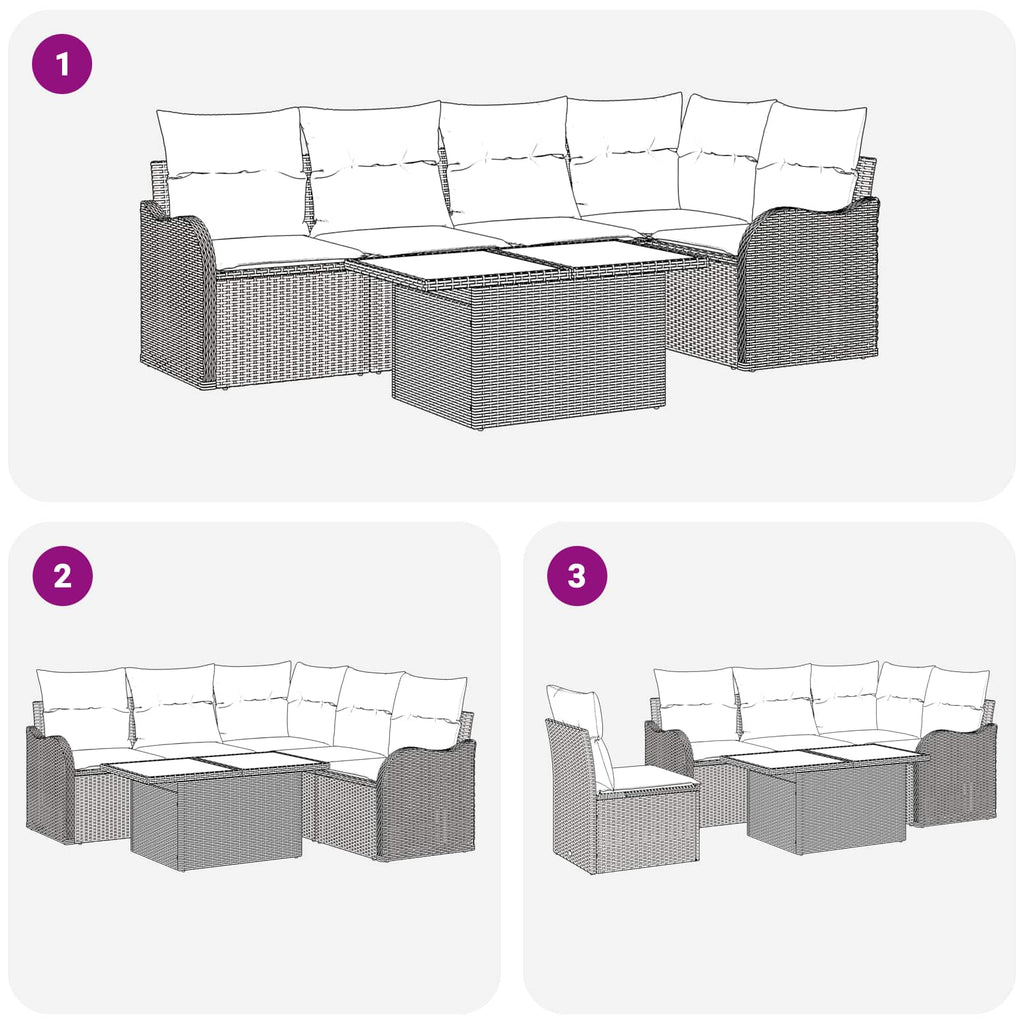 Conjunto de sofá de jardín 6 pcs Marrón Rattan de Poliéster
