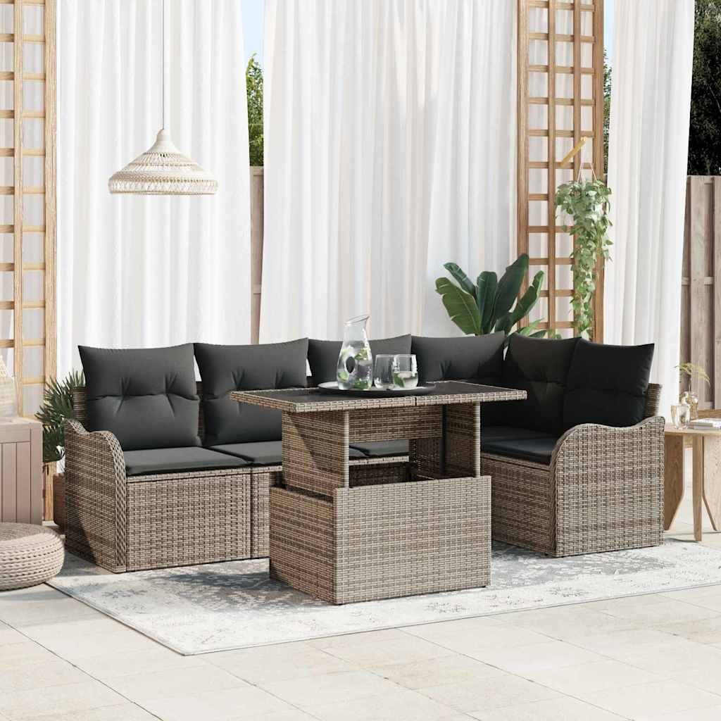 Conjunto de sofá de jardín 6 pcs Gris Rattan de Poliéster