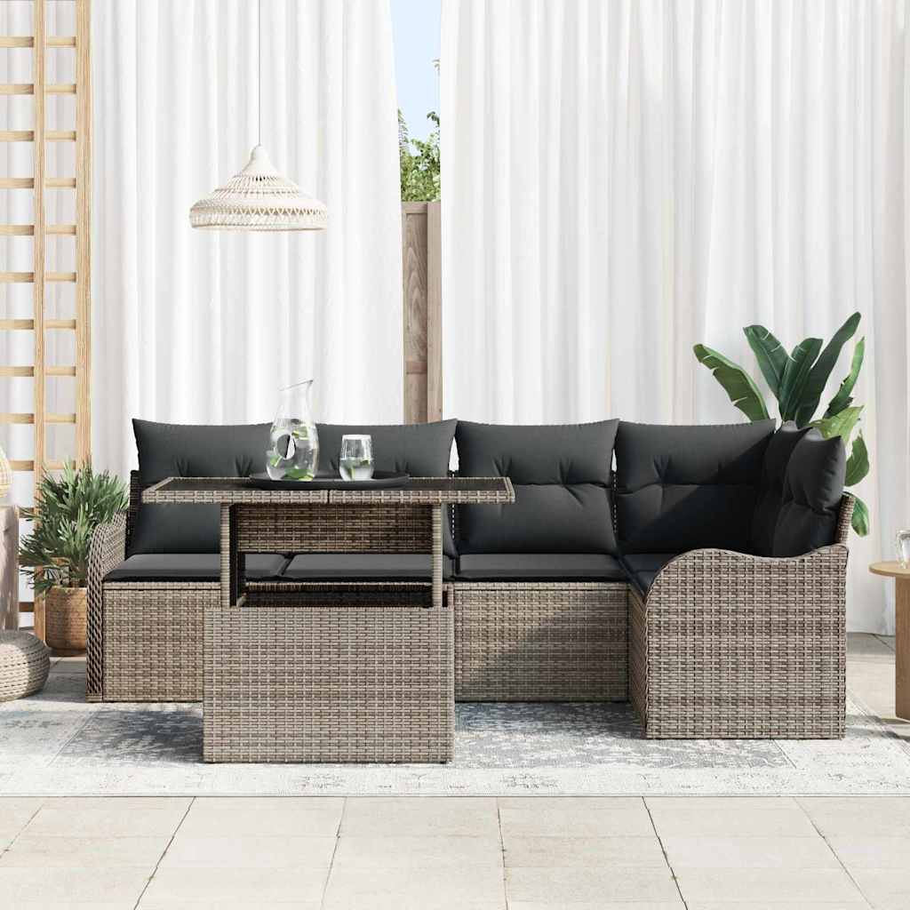 Conjunto de sofá de jardín 6 pcs Gris Rattan de Poliéster