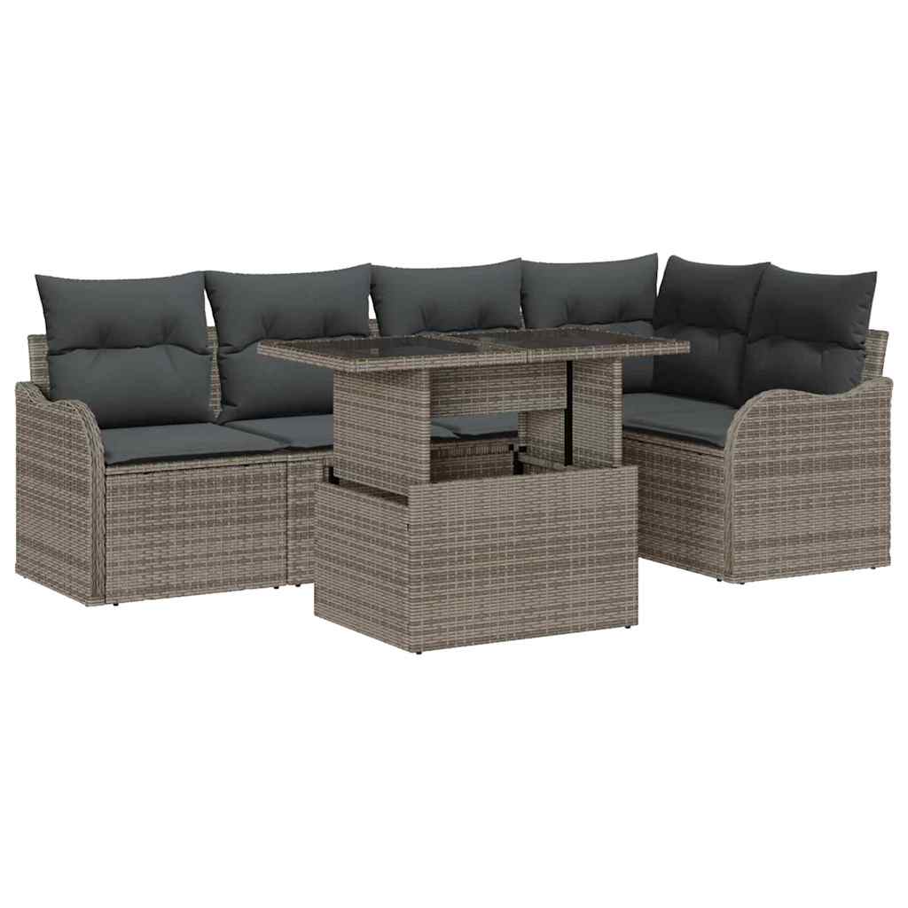 Conjunto de sofá de jardín 6 pcs Gris Rattan de Poliéster