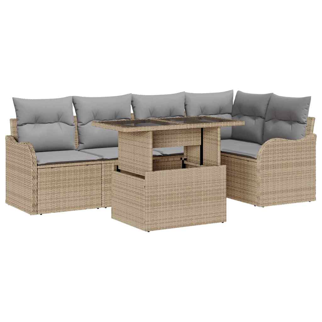 Conjunto de sofá de jardín 6 pcs Beige Rattan de Poliéster