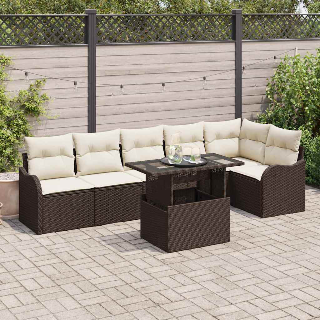 Conjunto de sofá de jardín 7 pcs Beige Rattan de Poliéster