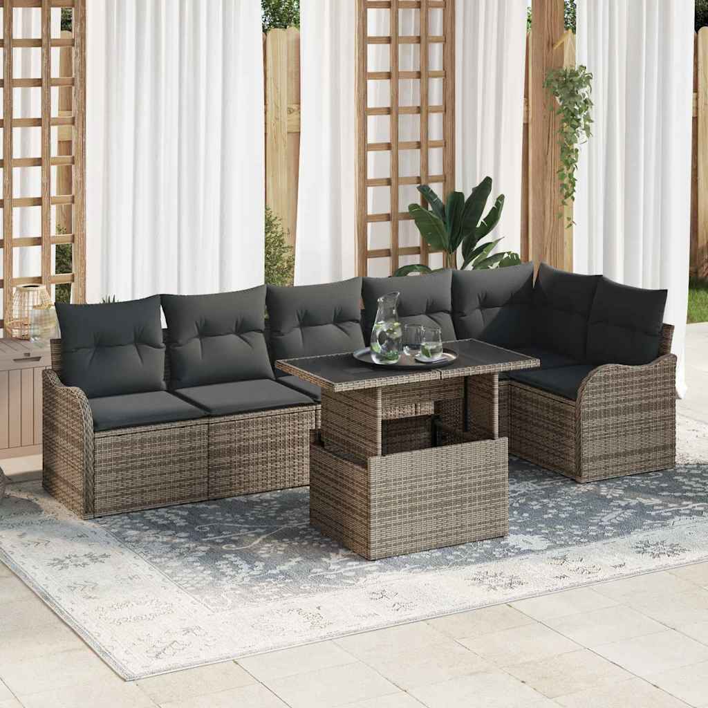 Conjunto de sofá de jardín 7 pcs Beige Rattan de Poliéster