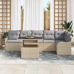 Conjunto de sofá de jardín 7 pcs Beige Rattan de Poliéster