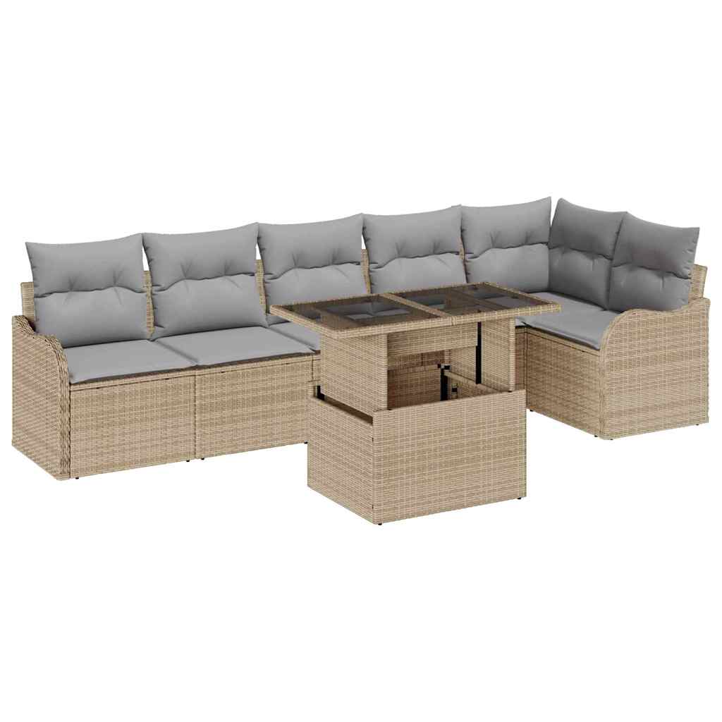 Conjunto de sofá de jardín 7 pcs Beige Rattan de Poliéster