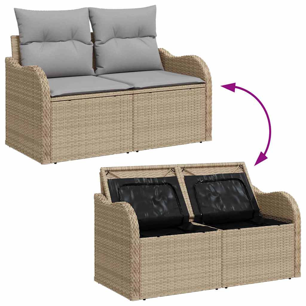 Conjunto de sofá de jardín 7 pcs Beige Rattan de Poliéster