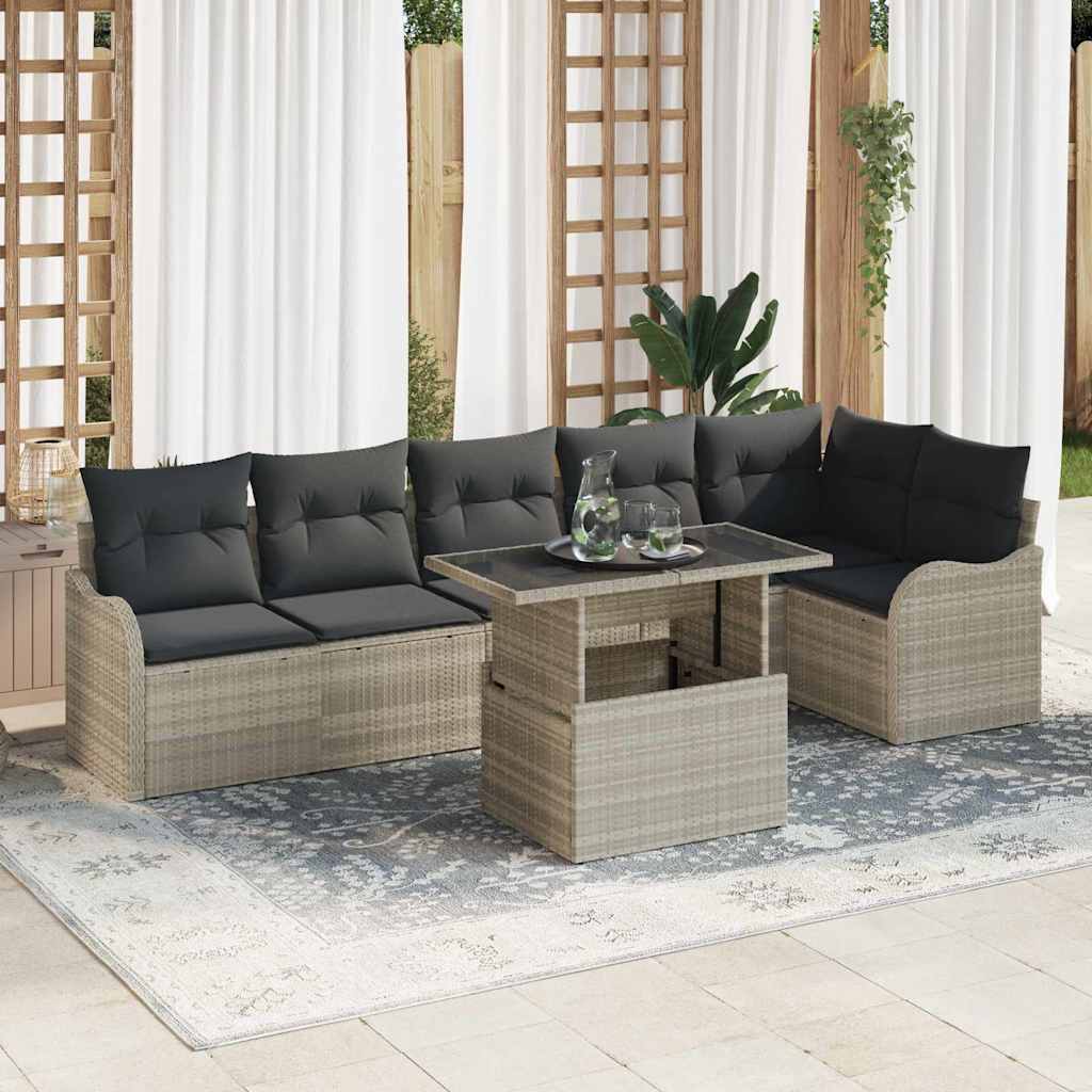 Conjunto de sofá de jardín 7 pcs Beige Rattan de Poliéster
