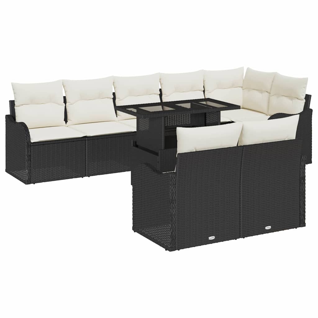 Conjunto de sofá de jardín 9 pcs Negro Rattan de Poliéster