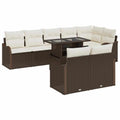 Conjunto de sofá de jardín 9 pcs Marrón Rattan de Poliéster
