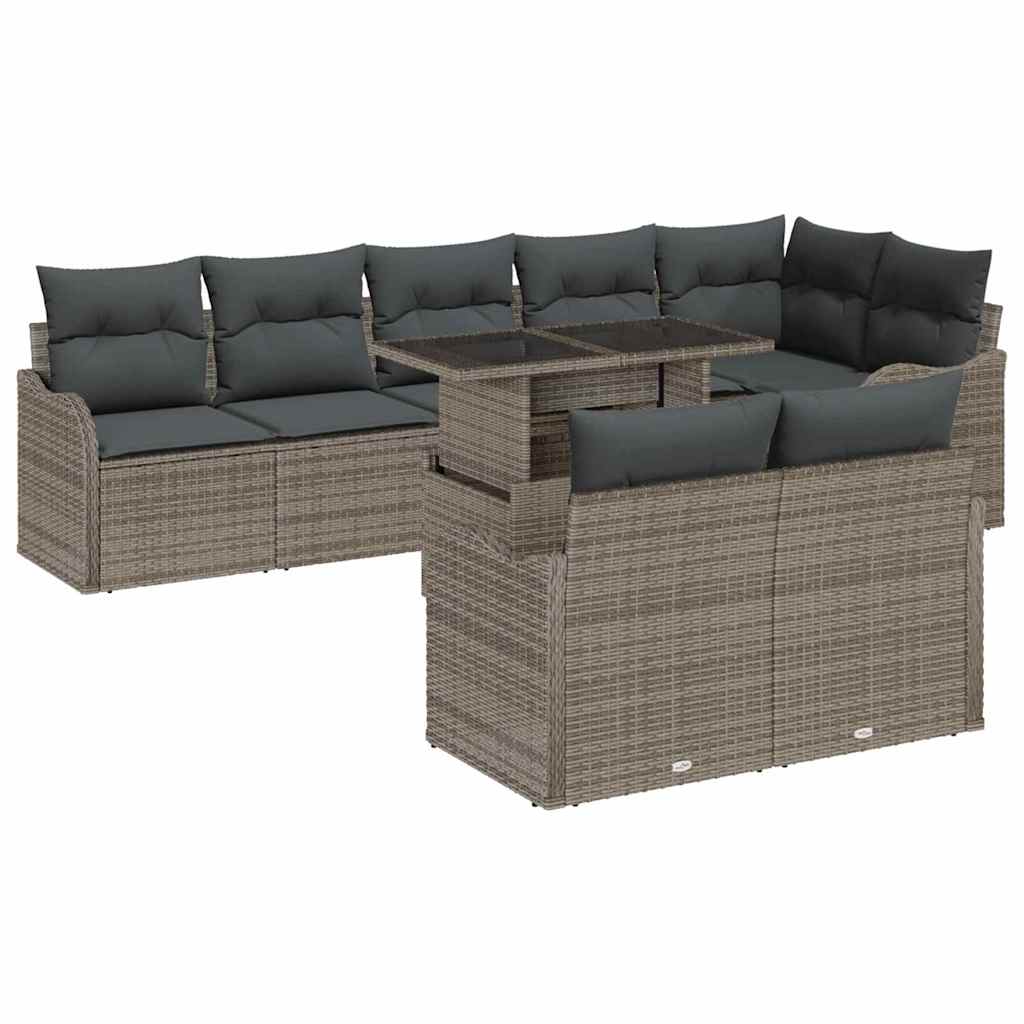 Conjunto de sofá de jardín 9 pcs Gris Claro Rattan de Poliéster