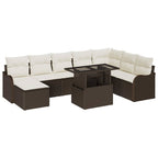 Conjunto de sofá de jardín con cojín 9 pcs Marrón Poliratán