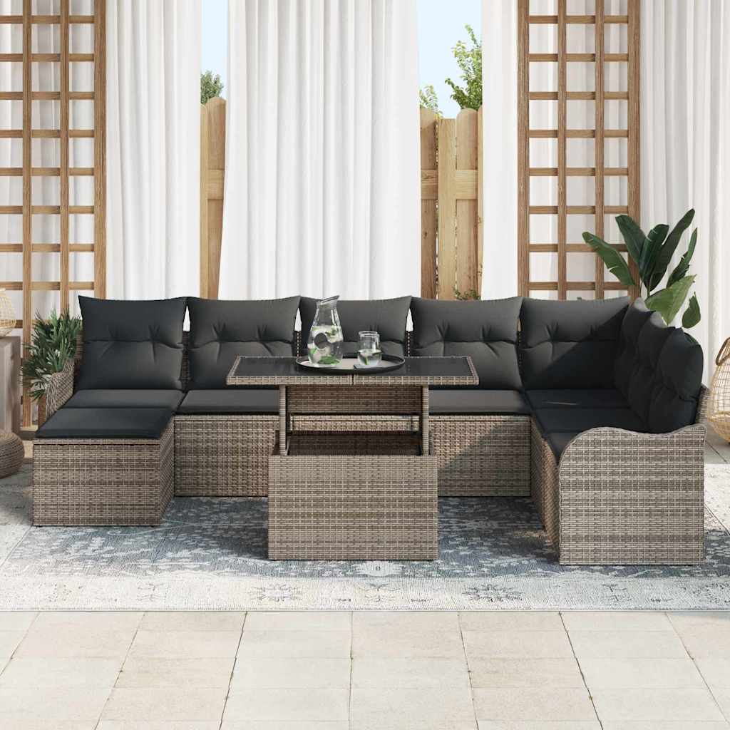 Conjunto de sofá de jardín con cojín 9 pcs Gris Poliratán