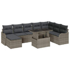 Conjunto de sofá de jardín con cojín 9 pcs Gris Poliratán