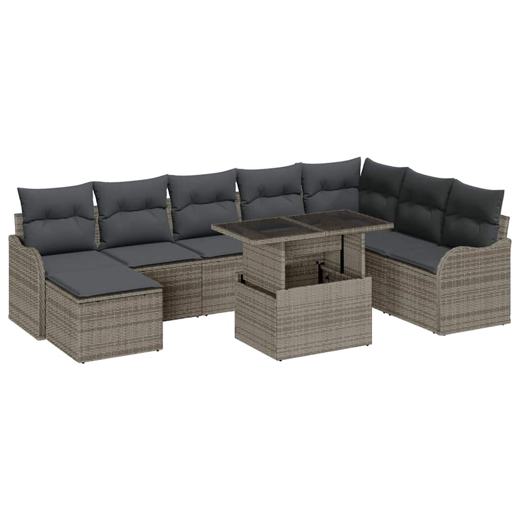 Conjunto de sofá de jardín con cojín 9 pcs Gris Poliratán