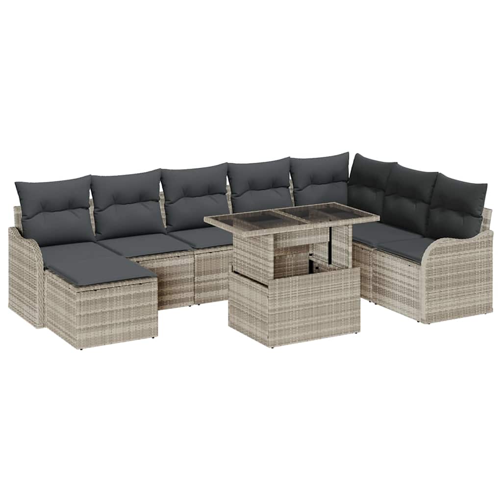 Conjunto de sofá de jardín con cojín 9 pcs Gris claro Poliratán