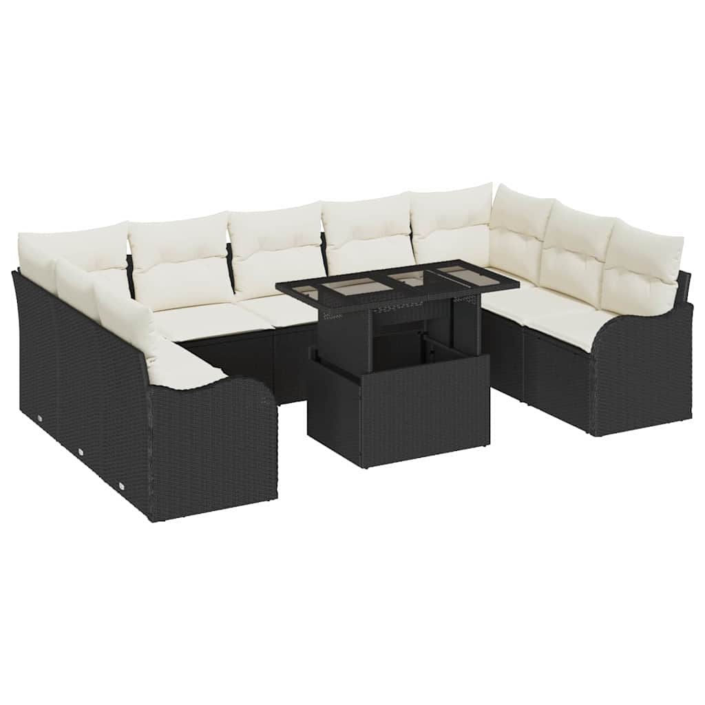Conjunto de sofá de jardín 10 pcs Negro Rattan de Poliéster