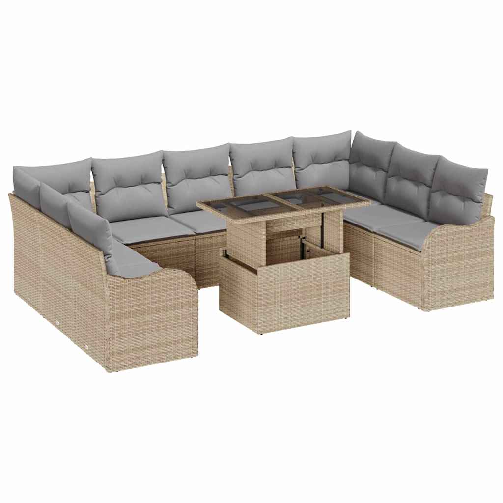 Conjunto de sofá de jardín 10 pcs Beige Rattan de Poliéster