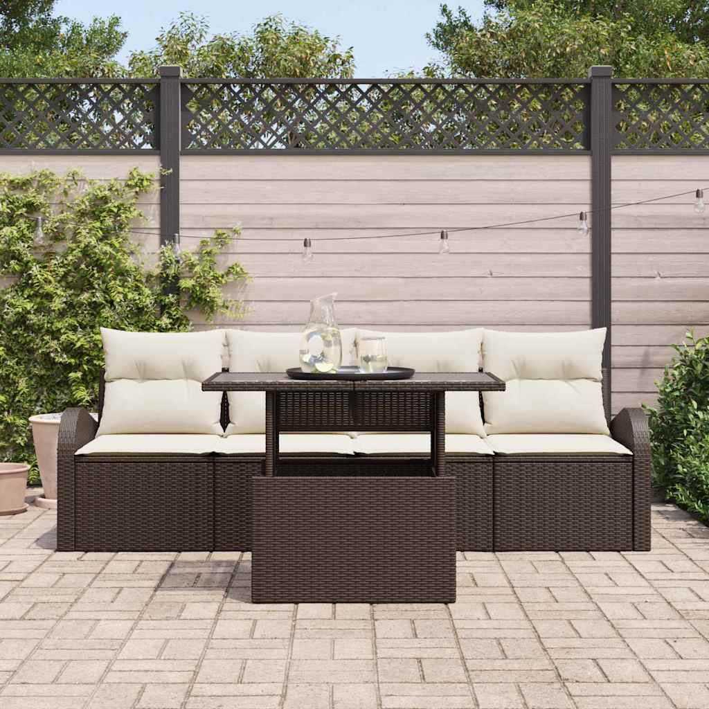 Conjunto de sofá de jardín 5 pcs Marrón Rattan de Poliéster